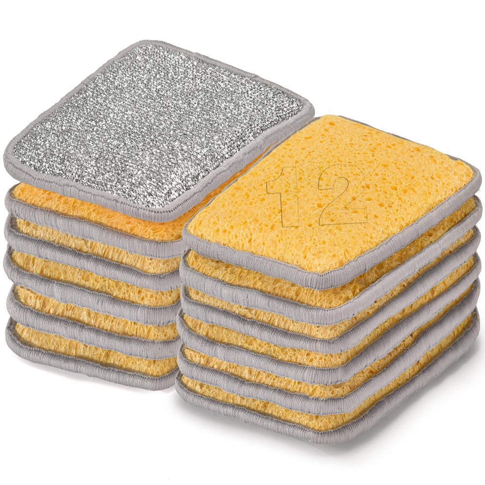 METUUTER 12 Pack Kitchen Sponges Stitch with Stainless Steel Fiber for Dish