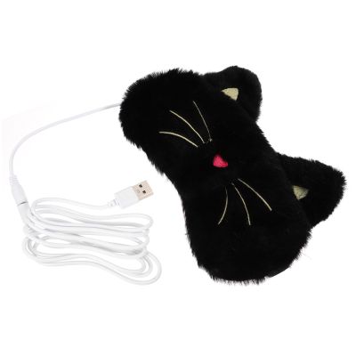 HEALEEP Heatable USB Sleep Eye Mask 3D Cartoon Cat Design, Black Heating Blinder for Eye Comfort and Warm Steam Therapy, Comfortable Sleep Shade for Travel and Night Use