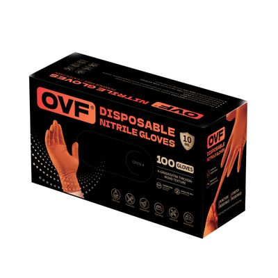 OVF nitrile gloves 10Mil Diamond-texturd grip for industrial,Blcak&Orange nitrile gloves food applications,100Pcs-Black (Orange, XL)