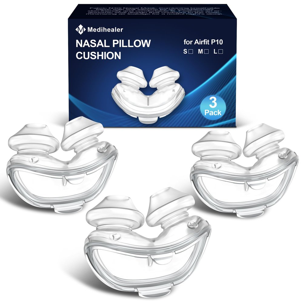 3 Pack P10 Nasal Pillow Cushion for Airfit P10, Ultra-Soft Silicone Nasal Pillow Compatible with AirFit P10,Great Value CPAP Supplies by Medihealer-S