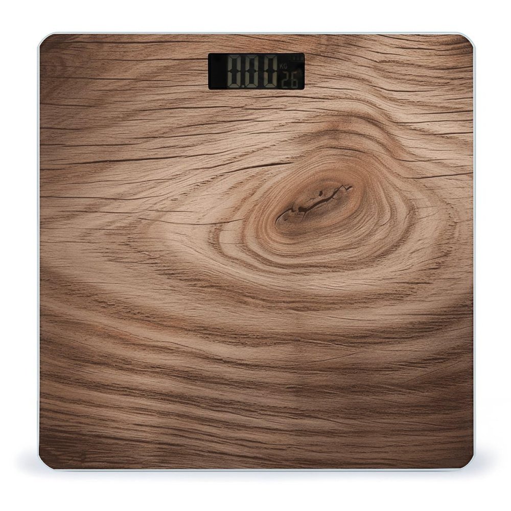 Wood Grain Scale for Body Weight Anti-Slip Tempered Glass Digital Bathroom Scales Clear LCD Display Weighing Scale Safe Rounded Corners Smart Scales