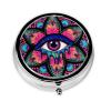 Psychedelic Third Eye Bohemian Spiritual Hippie Design Compact Round Metal Organizer Case, 3-Compartment Portable Pill Holder for Travel view 1