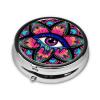 Psychedelic Third Eye Bohemian Spiritual Hippie Design Compact Round Metal Organizer Case, 3-Compartment Portable Pill Holder for Travel view 2
