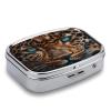 Leopard Face Pill Organizer Metal Pill Case with 2 Compartments Small Pill Box Medication Holder Travel Pill Container Square Medicine Organizer Portable Medicine Box view 3