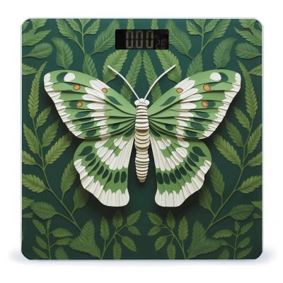 White Moth Scale for Body Weight Anti-Slip Tempered Glass Digital Bathroom Scales Clear LCD Display Weighing Scale Safe Rounded Corners Smart Scales