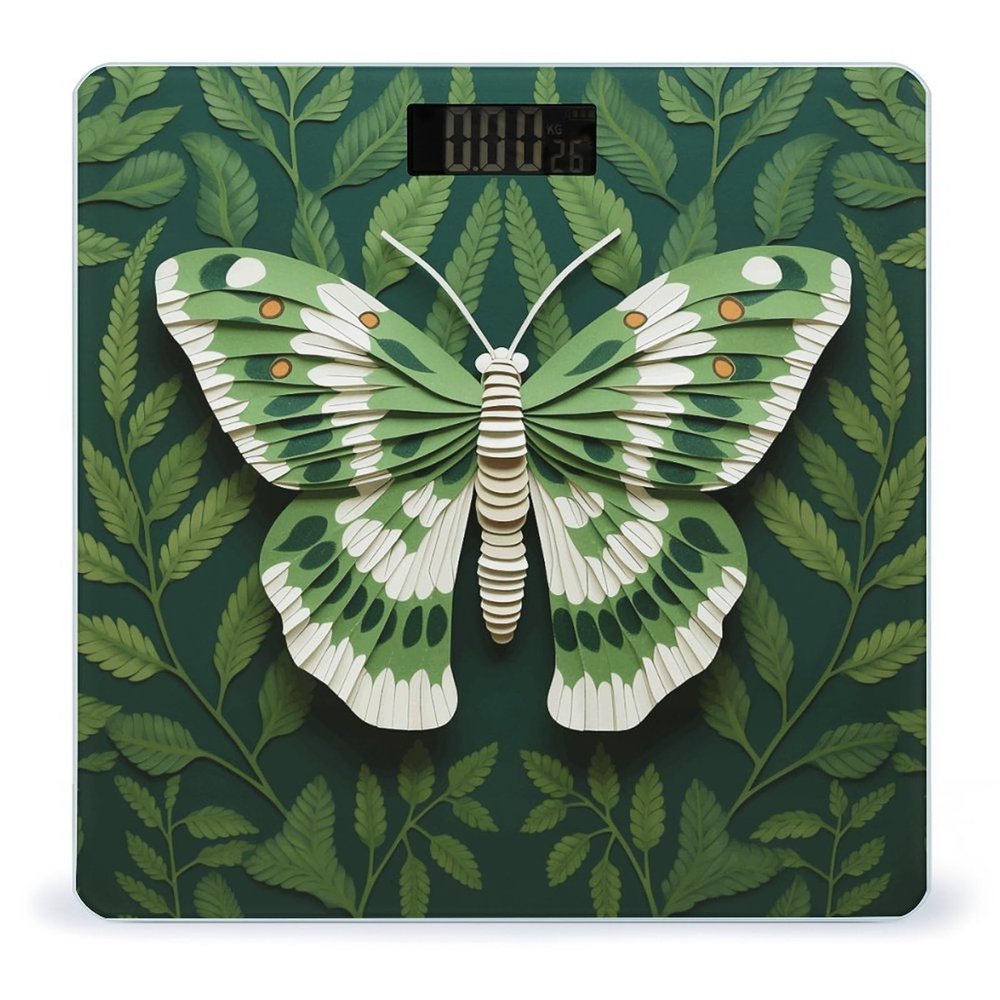 White Moth Scale for Body Weight Anti-Slip Tempered Glass Digital Bathroom Scales Clear LCD Display Weighing Scale Safe Rounded Corners Smart Scales