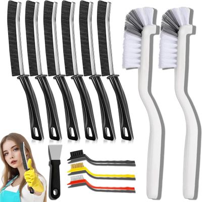 12Pcs Crevice Cleaning Brush Set, Hard Bristle Gap Cleaning Tools, Multifunctional Brushes for Kitchen, Bathroom, Grout, Sink, Bottle, Teapot, Blender, Window & Car (12pcs)