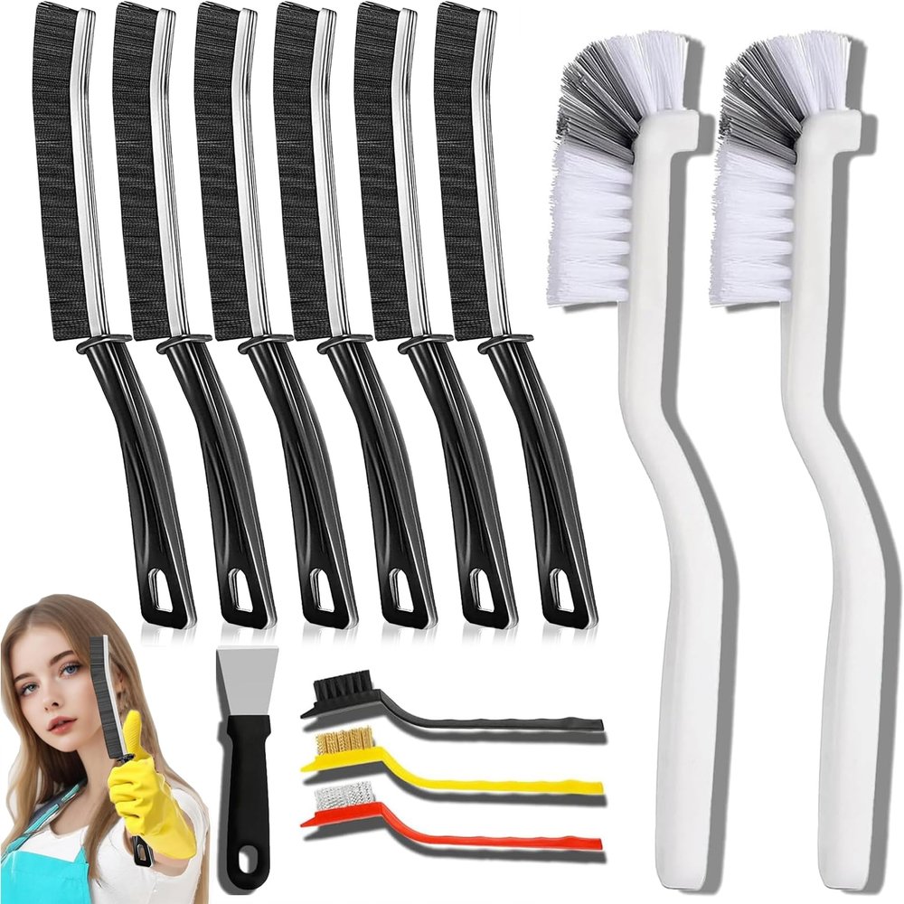 12Pcs Crevice Cleaning Brush Set, Hard Bristle Gap Cleaning Tools, Multifunctional Brushes for Kitchen, Bathroom, Grout, Sink, Bottle, Teapot, Blender, Window & Car (12pcs)