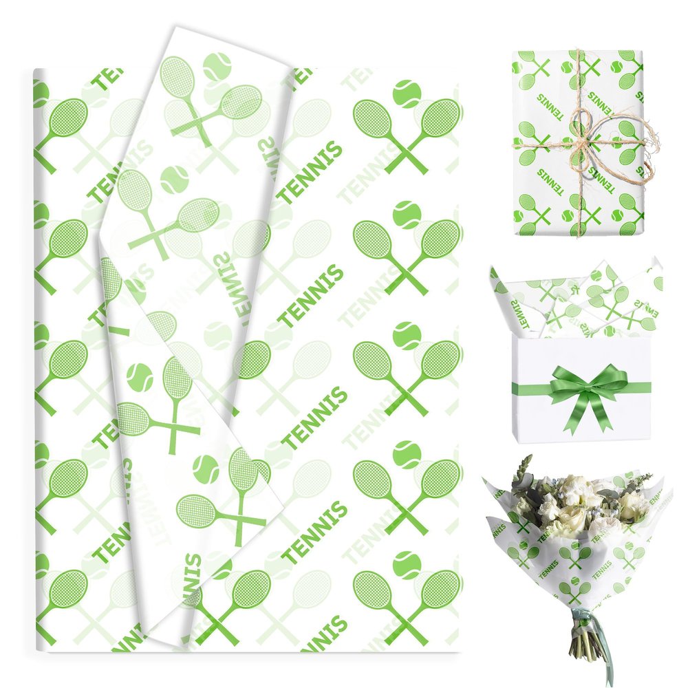 100 Sheets Tennis Tissue Papers, Sports Theme Gift Wrapping Paper Racket Print Tissue Papers Flowers Bouquet Packaging Paper for Birthday Graduation Sport Party Favors DIY Crafts Supplies