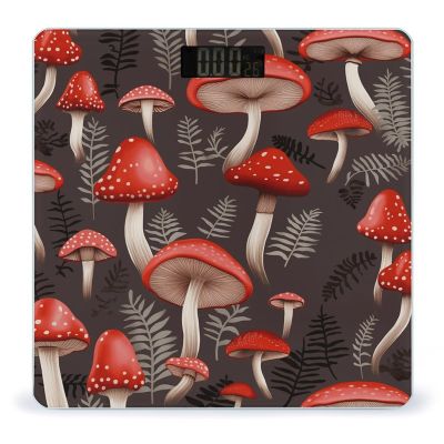 Red Mushrooms Scale for Body Weight Anti-Slip Tempered Glass Digital Bathroom Scales Clear LCD Display Weighing Scale Safe Rounded Corners Smart Scales