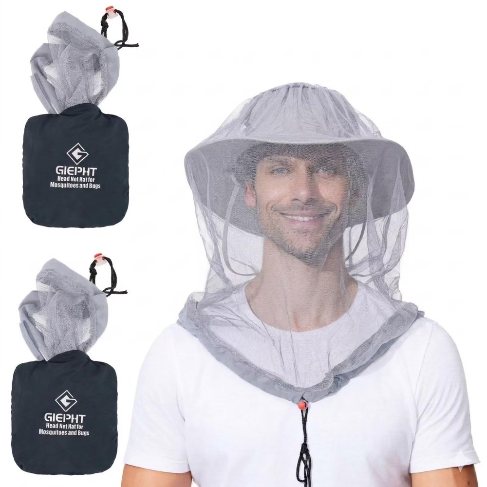 2 Pack Mosquito Head Net Mesh for Hiking & Outdoors,Bug Netting Over Hat Adults Insect Gnat Fly Protection Face Cover Mask Hood Midge Clothing Jacket