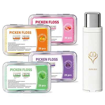 117ct Flavored Floss Picks with Portable Dental Floss Case - Dental Floss Picks for Teeth with Fun Fruit Flavors - Strawberry, Grape, Grapefruit, Mint - Shred-Resistant Teeth Cleaning Picks for Travel