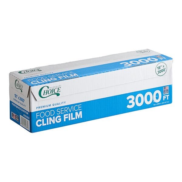 Commercial Foodservice Plastic Wrap with Serrated Cutter Standard Duty Cling Film Roll for Restaurants & Kitchens Available in 24" x 2000', 18" x 2000', and 18" x 3000 (18" 3000')