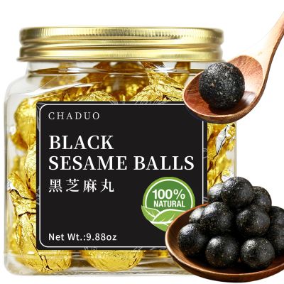 CHADUO Black Sesame Balls Handmade No Additives Sesame Snacks with Black Sesame Seeds Black Beans Black Rice Hair Support & Natural Shine 9.88oz/280g Roasted Sesame & Honey AromaSubtly Sweet, Lightly Cloying