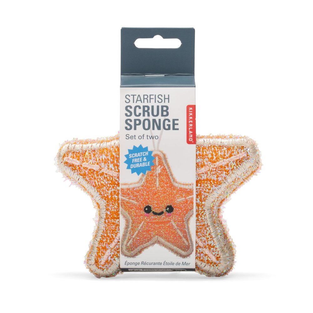 Kikkerland Starfish Scrub Sponge Non-Scratch Sponges for Multi-Purpose Cleaning Set of 2