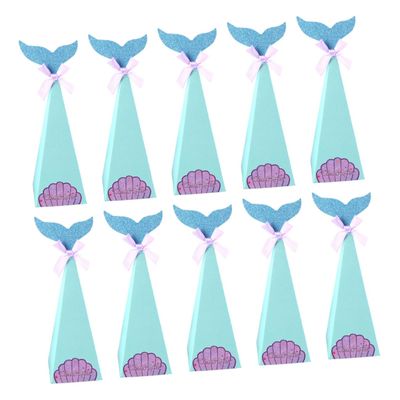 VILLFUL Glitter Blue Mermaid Candy Boxes 10pcs Portable Sweets Storage Holders for Birthday Party Supplies and Summer Popcorn Treat Containers