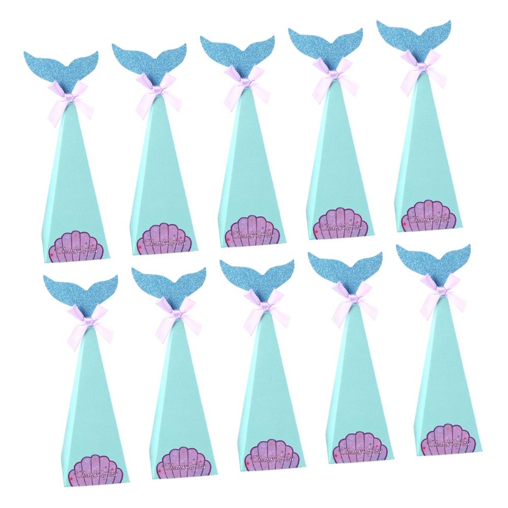 VILLFUL Glitter Blue Mermaid Candy Boxes 10pcs Portable Sweets Storage Holders for Birthday Party Supplies and Summer Popcorn Treat Containers