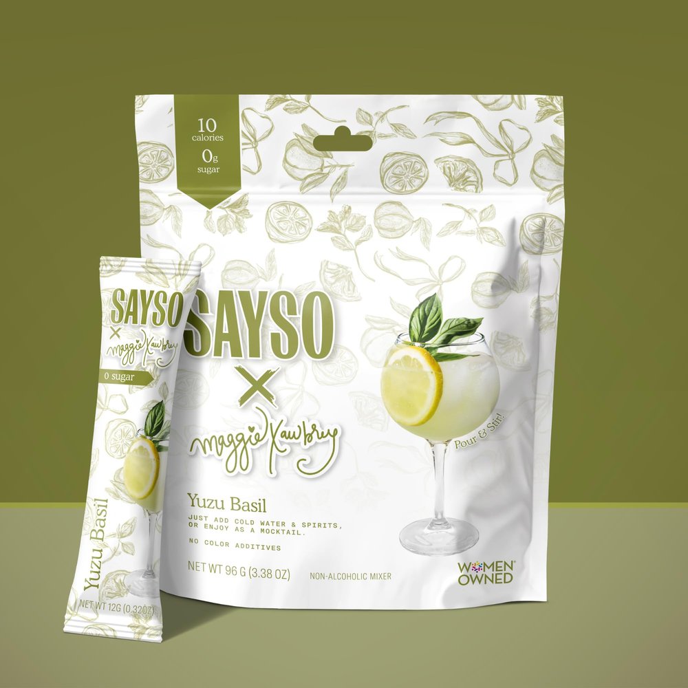 SAYSO x Maggie Awbrey Yuzu Basil Cocktail Sticks | Craft Cocktail or Mocktail in 1 Min, Just Add Water + Spirits (0g Sugar, 10 Calories, Vegan, Gluten-Free, Kosher, Non-GMO), 8 Single-Serve Mixers