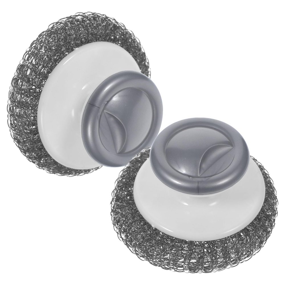 DOITOOL 2pcs Kitchen Dish Scrubber Brush with Handle Stainless Steel Pot and Pan Cleaning Brush for Cast Iron Cookware Scrub Suitable for Dishwashing and Kitchen Cleaning