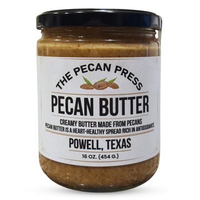 The Pecan Press All Natural Roasted Pecan Butter 1 LB Glass Jar | 100% Pure Pecans, Lightly Salted, No Cashews, No Fillers, Simple Ingredients, Non-GMO, Gluten Free, No Added Sugar
