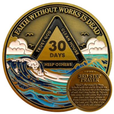 30 Day Waves Sobriety Coin - Third Step Prayer AA Medallion, Premium Recovery Token for One Month Sober, Sponsor & Sponsee Gifts, 30 Days Sober Milestone Chip for Women and Men