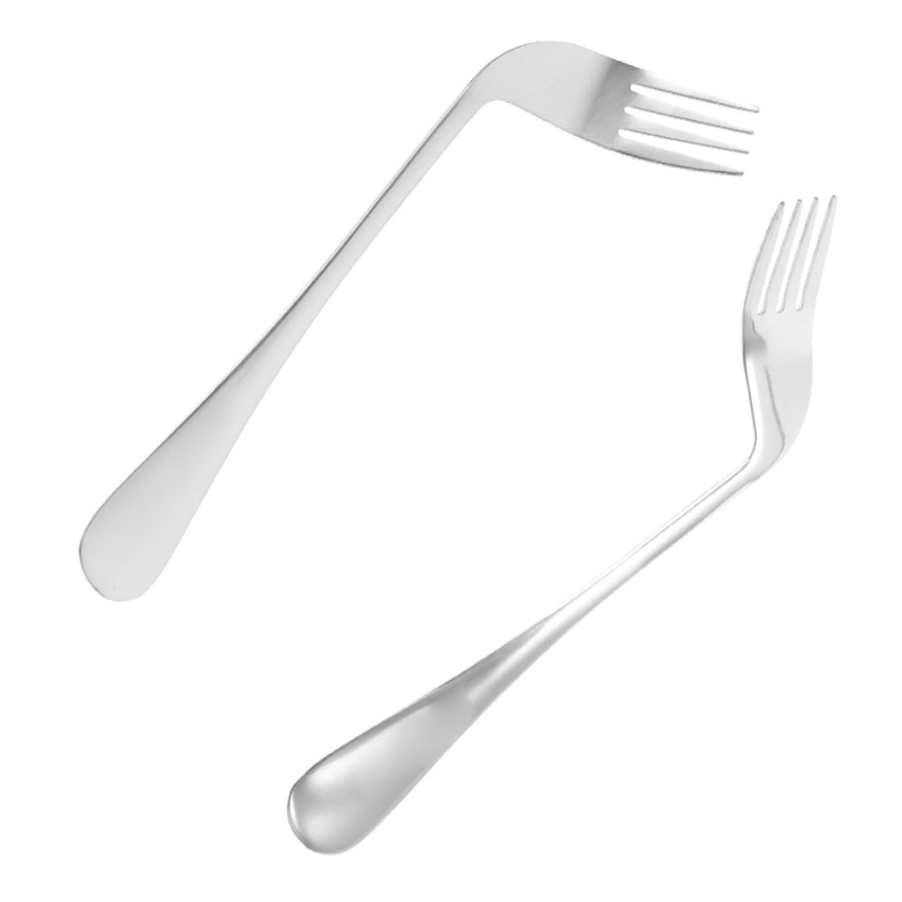 HOMSFOU Angled Stainless Steel Feeding Forks 2pcs Set for Elderly, Ergonomic Lightweight Hand-Angled Utensils for Self-Feeding and Assisted Dining in Bed