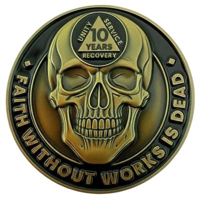 10 Year Skull Sobriety Coin- Sobriety Anniversary- AA Coins and Medallions- Unique Sobriety Gift- AA Milestone Coin- Sobriety Chips and Sobriety Coins