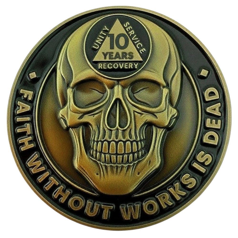 10 Year Skull Sobriety Coin- Sobriety Anniversary- AA Coins and Medallions- Unique Sobriety Gift- AA Milestone Coin- Sobriety Chips and Sobriety Coins
