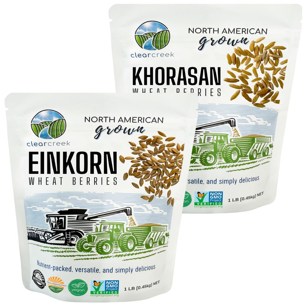 CLEAR CREEK Certified Glyphosate Residue Free Einkorn and Khorasan Wheat Berries | 2 lb (2-1 lb bags) | Non-GMO Project Verified