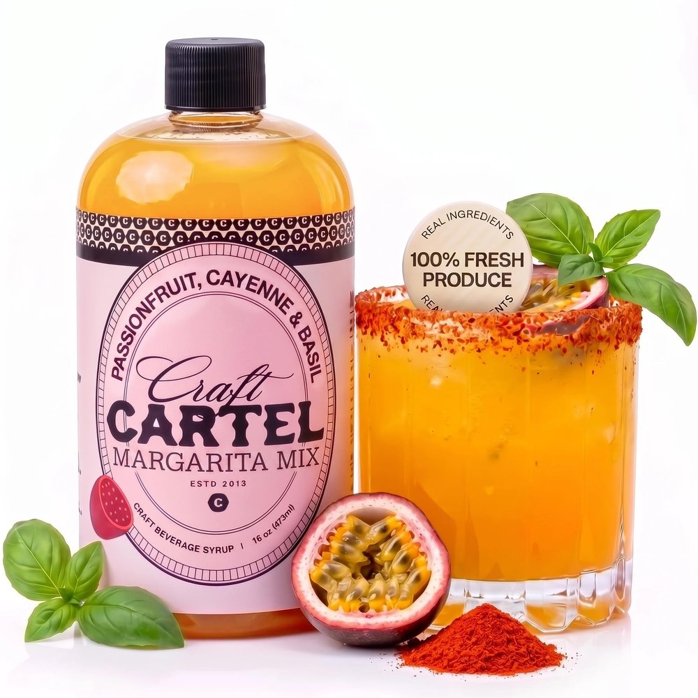 Craft Cartel Passionfruit, Cayenne & Basil Cocktail Syrup Mixer, 16oz