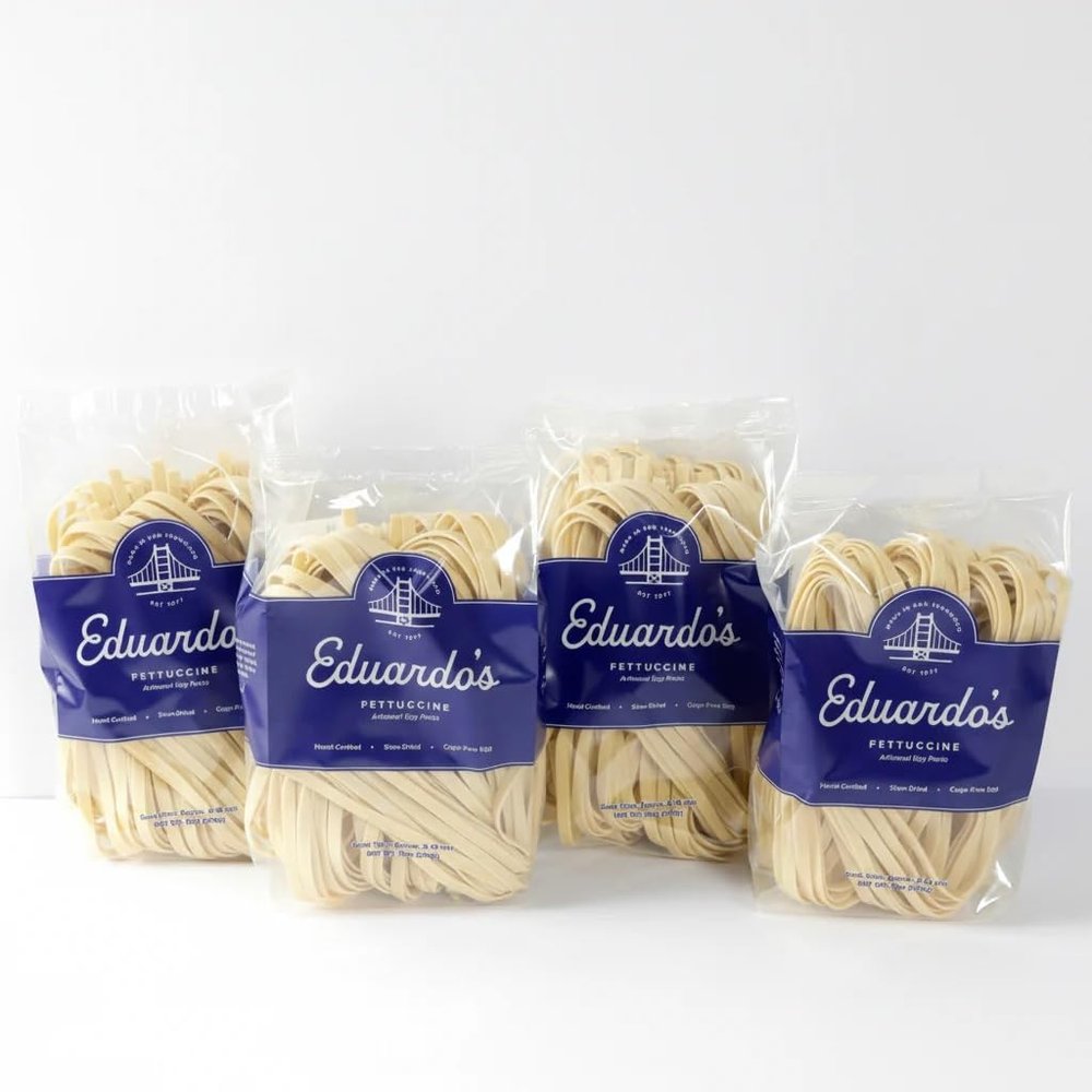 Eduardo's Fettuccine Pasta, Hand-Laminated Egg Pasta, Wide Fettuccine Noodles, Ambient Temperature Slow Dried Since 1977, 12oz (4-Pack)