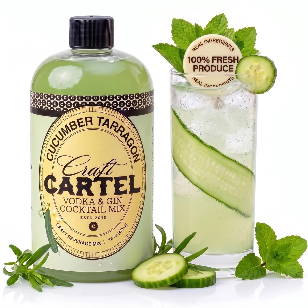 Craft Cartel Cucumber & Tarragon Cocktail Syrup Mixer 16oz, Gin & Vodka Mix