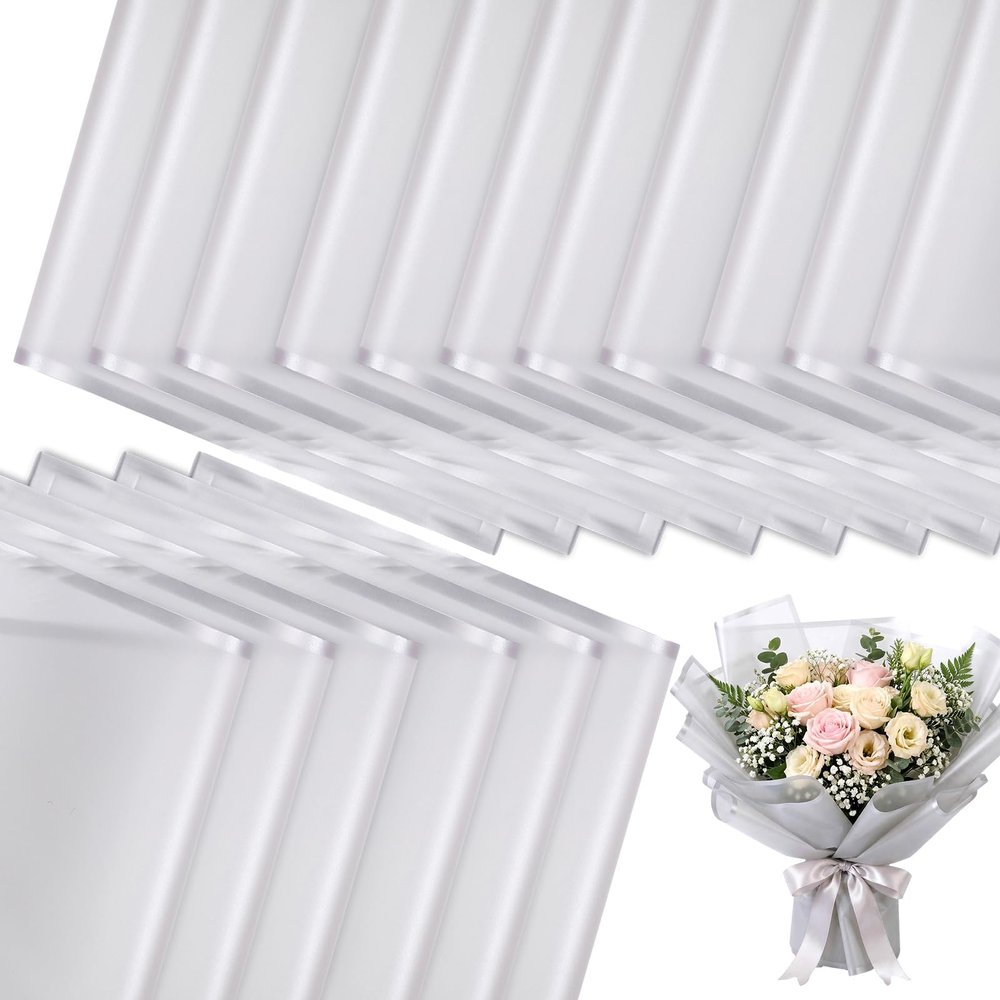 Ctosree 240 Sheets Flower Wrapping Paper, 22.8 x 22.8 Waterproof Wrapping Paper Bouquet Mother's Day Korean Floral Wraps for DIY Wedding Bridal Shower Birthday Gift Packaging(Silver)