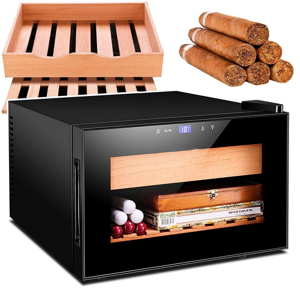 25L Electric Humidor Small Built-in Wine Storage Cabinet Touch Control Led Lighting 11-18 Can Accommodate 150 Cigars Gift Accessories for Men(A)