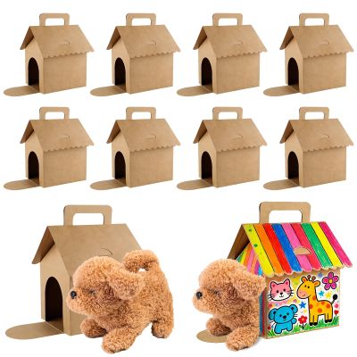 24 Pcs Dog Party Favor Boxes,Kraft Paper Design Foldable Dog House Shaped Treat Gift Boxes with Handles,Holes,Window Design,Fit for Back to School Favors,Puppy Pet Adoption Parties,Birthday Decor