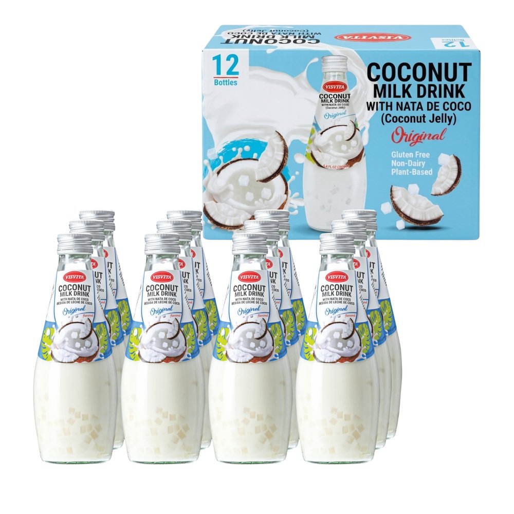 VISVITA Coconut Milk Drink with Nata De Coco, Original | Refreshing Coconut Taste, High Fiber | Plant-Based, Non-GMO & Allergen-Free, 9.8 oz (12 Pack) (Same Exact Product, Just Different Packaging)