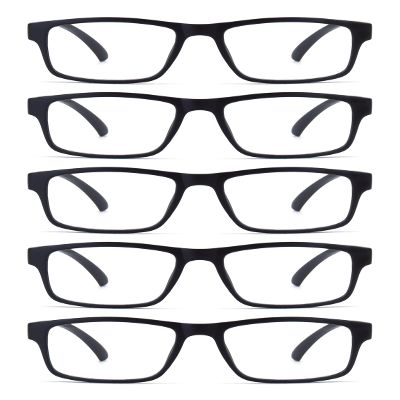 FoxMook Reading Glasses with Each Pouch Cloth Quality Blue Light Blocking Stylish Light Spring Hinges Glasses for Women Men, 5 Black 2.0 x