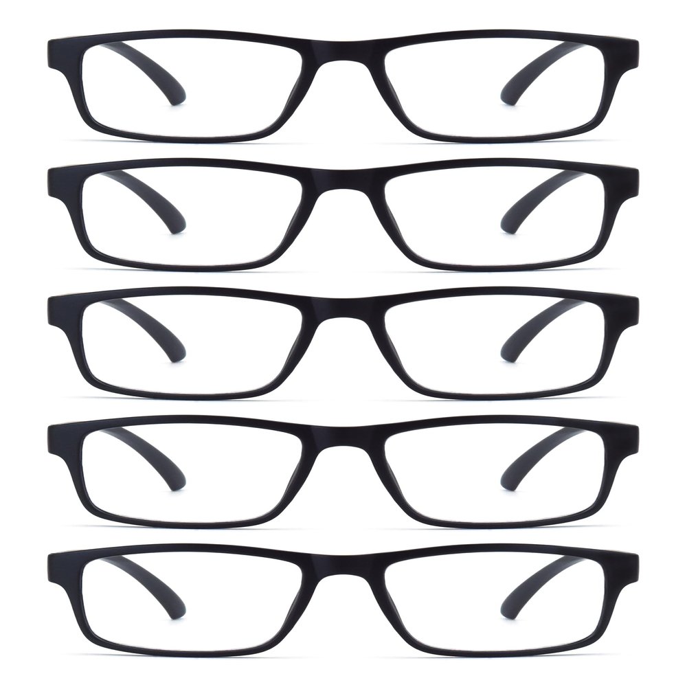 FoxMook Reading Glasses with Each Pouch Cloth Quality Blue Light Blocking Stylish Light Spring Hinges Glasses for Women Men, 5 Black 2.0 x