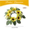 2Pcs 10 Inch Yellow Sunflower Candle Rings with Green Leaves & White Berry, Artificial Realistic Silk & PE, Dining Table Decor, Candle Wreath view 3