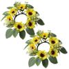 2Pcs 10 Inch Yellow Sunflower Candle Rings with Green Leaves & White Berry, Artificial Realistic Silk & PE, Dining Table Decor, Candle Wreath view 4