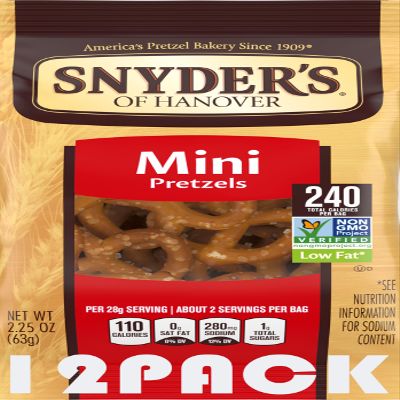 Snyder's of Hanover Mini Pretzels Snack Packs, Low Fat Non-GMO Pretzel Snacks, 2.25 oz Individual Bags (Pack of 12) School Lunch, Office & Travel Snacks Bundled by SUPERDEALS Mystery Gift