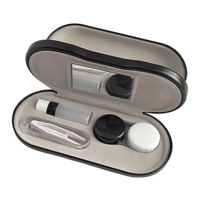 2 in 1 Contact Lens and Glasses Case Double Sided Portable Eyeglasses Case with Built-in Mirror Tweezer Remover and Contact Lens Solution Bottle Storage Kit.