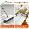 ITTAR Floor Scrub Brush with Long Handle, 12" Wide 2-in-1 Deck Brush and Squeegee with 55" Stainless Steel Pole, Heavy-Duty Stiff Bristles for Shower, Tile, Garage, Patio & Kitchen-Orange view 2