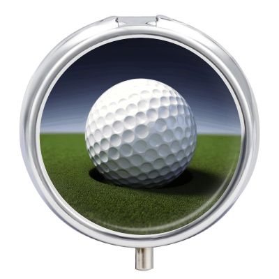 Golf Ball Pill Case Metal Round Portable Pill Box,Waterproof Travel Pills Organizer Vitamins Medicine Storage Box for Travel Or Daily