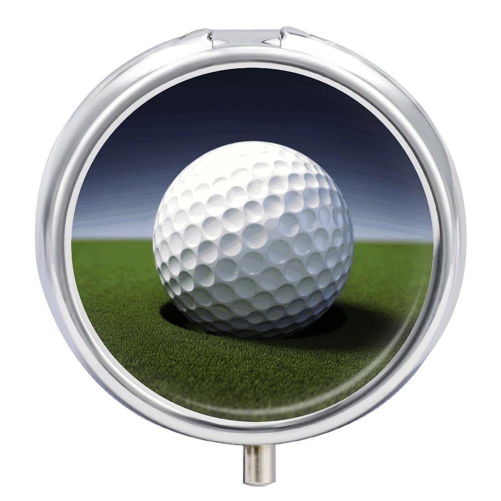 Golf Ball Pill Case Metal Round Portable Pill Box,Waterproof Travel Pills Organizer Vitamins Medicine Storage Box for Travel Or Daily