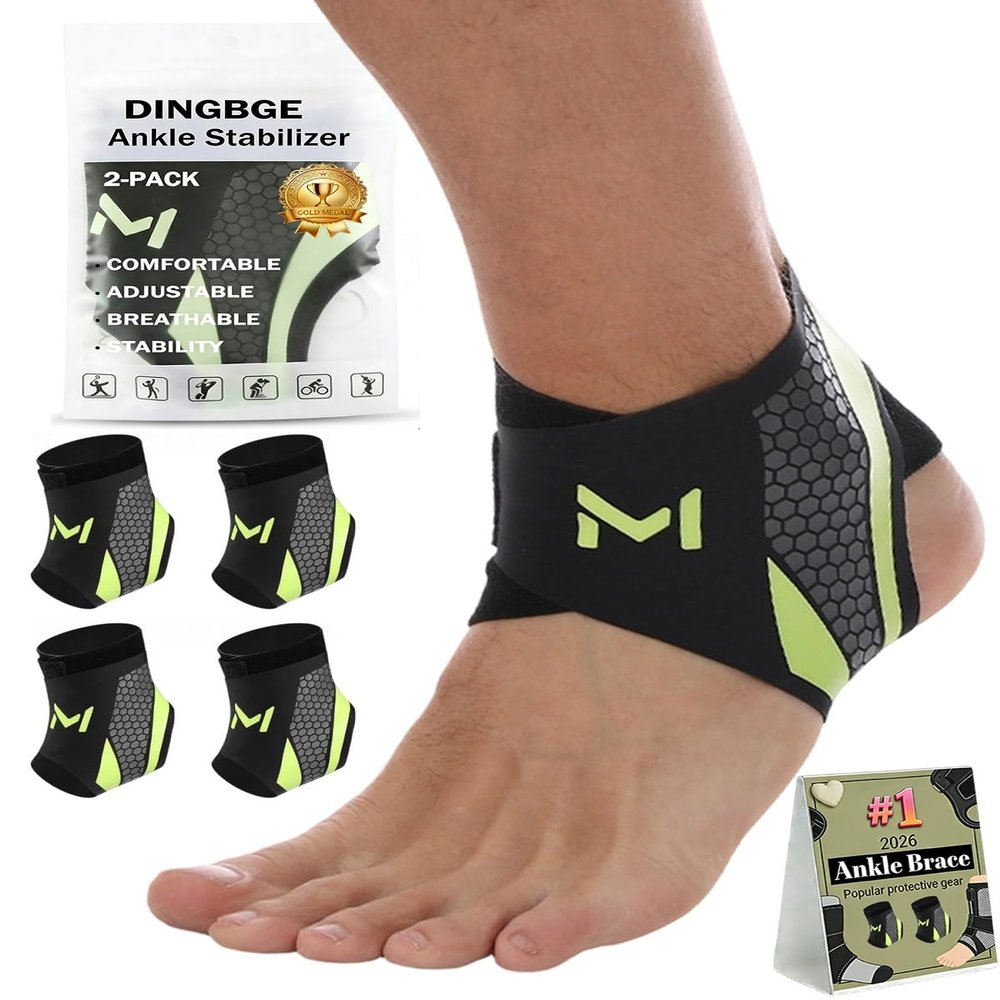 2-Pack Ankle Braces for Men Women Adjustable Sprained Ankle Stabilizer Support Brace Foot Drop Achilles Tendonitis Basketball Copper Compression Breathable Protection Plantar(4PACK Green)