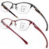 SKYOAK 2 Pack Stylish Progressive Reading Glasses for Women, Metal Half Frame Fashion Anti UV400/Eye Strain Computer Readers, Cat Eye Modern Design Ladies No-Line Multifocal Eyeglasses, +2.25 view 1