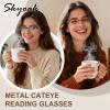SKYOAK 2 Pack Stylish Progressive Reading Glasses for Women, Metal Half Frame Fashion Anti UV400/Eye Strain Computer Readers, Cat Eye Modern Design Ladies No-Line Multifocal Eyeglasses, +2.25 view 2
