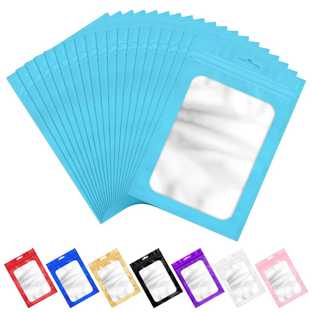 ANZNKU 100 Pcs Mylar Bags, Blue Resealable Smell Proof Bag Foil Pouches