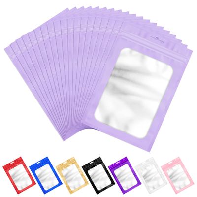 ANZNKU 100 Pcs Lavender Mylar Bags, Resealable Smell Proof Bag Foil Pouch